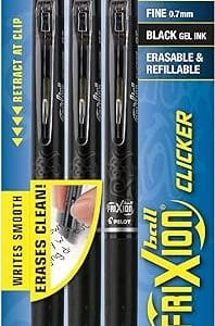 PILOT FriXion Clicker Erasable, Refillable & Retractable Gel Ink Pens Fine Point Black Ink 3-Pack