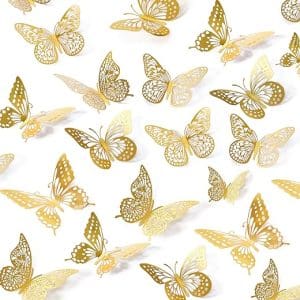 3D Butterfly Wall Decor 48 Pcs 4 Styles 3 Sizes, Gold Butterfly Decorations for Butterfly Birthday Decorations Butterfly Party Decorations...