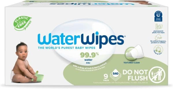 Plastic-Free Textured Clean, Toddler & Baby Wipes, 99.9% Water Based Wipes, Unscented & Hypoallergenic for Sensitive Skin, 540 Count (9 Packs) Packaging May Vary