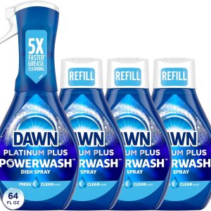 Dawn Platinum Powerwash Dish Spray, Dish Soap Liquid, Fresh Scent Bundle, 1 Spray + 3 Refills, 16oz Each (Pack of 4)
