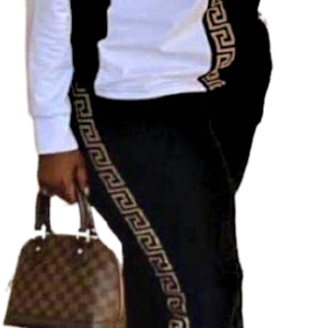 Women Color Block Geometric Trim Long Sleeve Tracksuit Top & Pant Outfit Set Classy Casual Wear Sweatpants