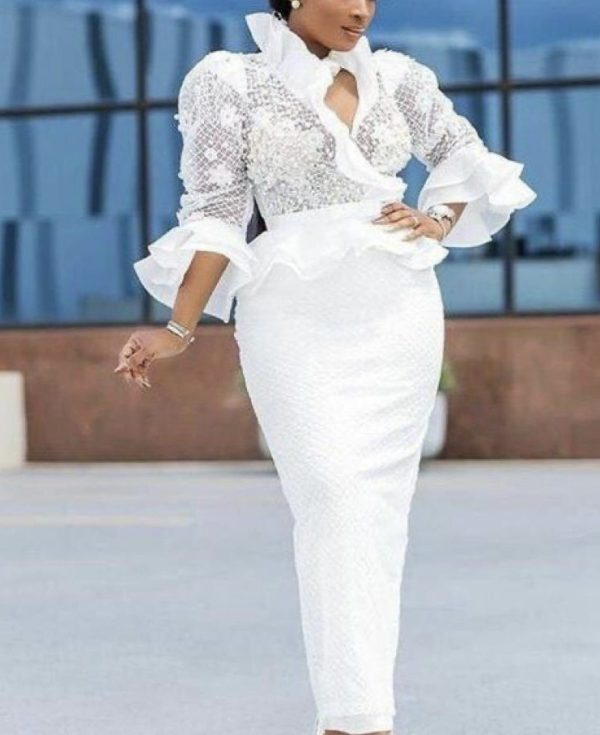 Elegant Women Beautiful Lace Design Dress Special Occasion, Church, Wedding, Or Party Event Dress
