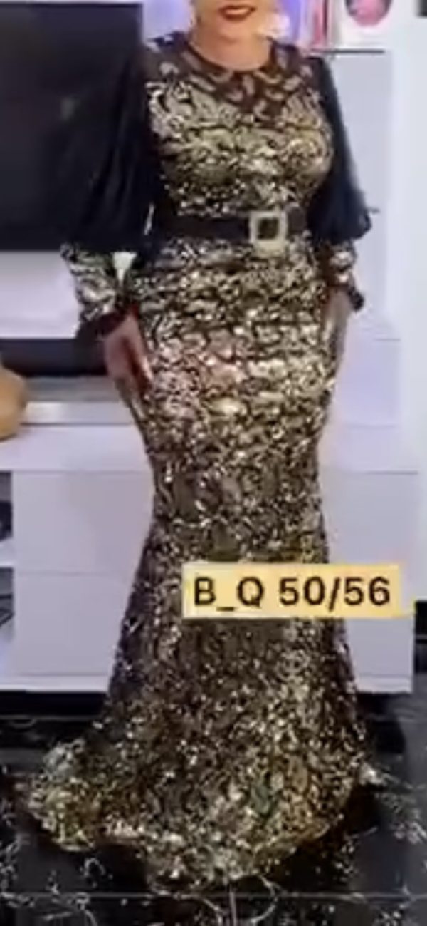 Women Gold Elegant Maxi Dress Sequin Design Special Occasion, Wedding, Party Formal Wear-Gold (Size 56) - Image 2