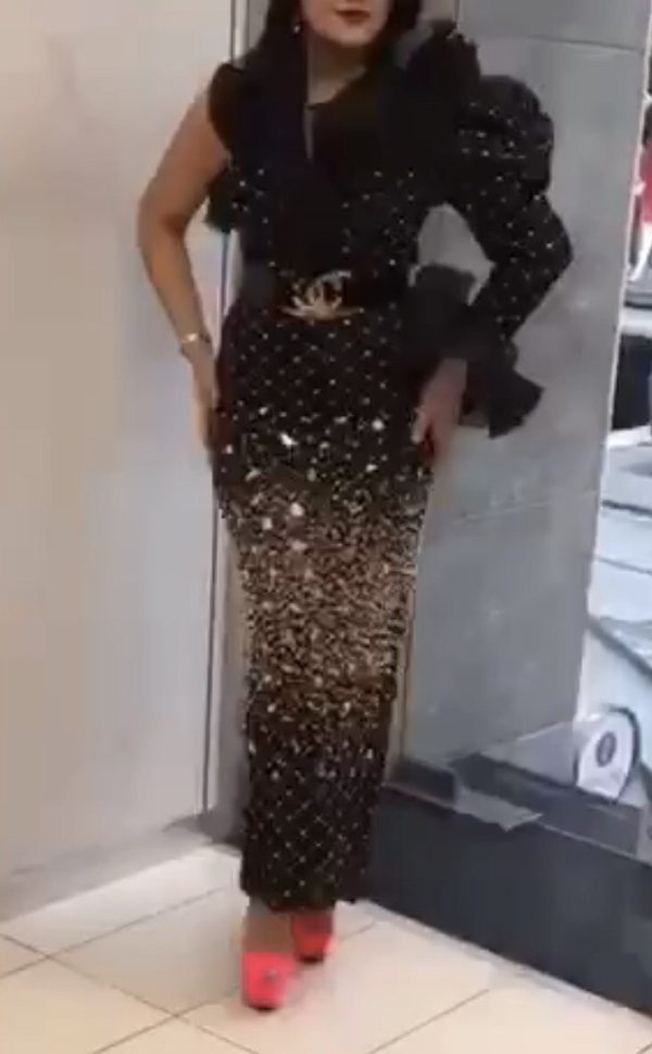 Elegant Women 1 PC Glass & Beaded  Design Long Dress With Back Slit One Side Long Sleeve Style, Wedding,  Party Occasion & Special Ceremonial Events Wear - Image 2