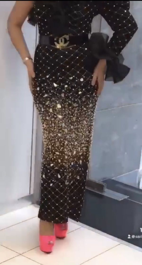 Elegant Women 1 PC Glass & Beaded  Design Long Dress With Back Slit One Side Long Sleeve Style, Wedding,  Party Occasion & Special Ceremonial Events Wear - Image 4