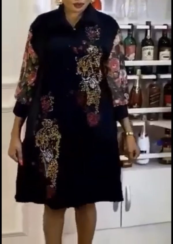 Women Classy Casual Wear Knee Length Dress Tiger Animal Print Special Occasion Formal Wear Black