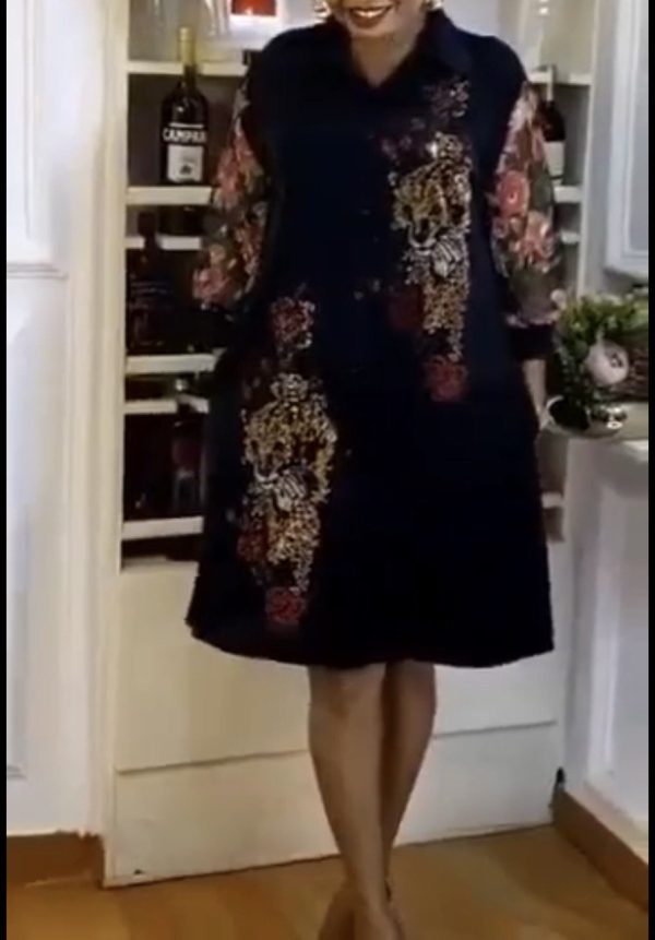 Women Classy Casual Wear Knee Length Dress Tiger Animal Print Special Occasion Formal Wear Black - Image 2