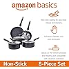 Basics Non Stick Kitchen Cookware 8-Piece Set, Non-Induction, Includes Pots and Pans, Black - Image 4