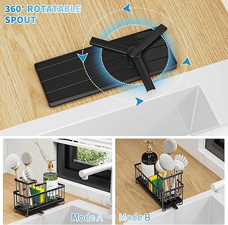 Cisily Black Sponge Holder for Kitchen Sink, Sink Caddy Organizer with High Brush Holder, Kitchen Countertop Organizers and Storage Essentials, Rustproof 304 Stainless Steel, Soap Dispenser Organize - Image 5