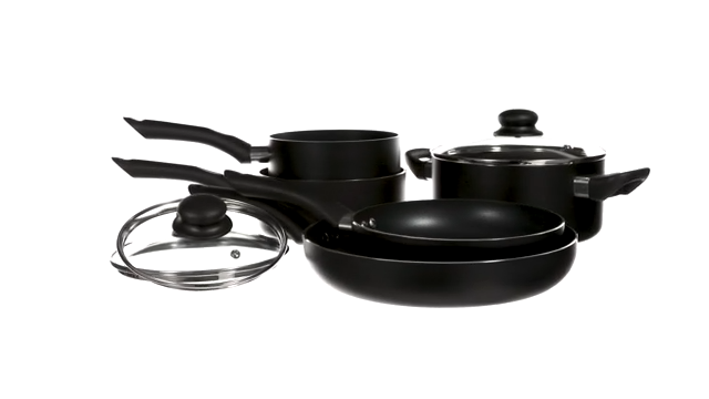 Basics Non Stick Kitchen Cookware 8-Piece Set, Non-Induction, Includes Pots and Pans, Black - Image 6