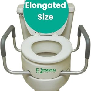 Essential Medical Supply Raised Elevated Toilet Seat Riser for an Elongated Toilet with Padded Aluminum Arms for Support and Compatible with Existing Seat, Elongated, 19 x 14 x 3.5