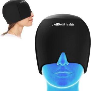 Migraine Relief Cap Ice Head Wrap and Hat | Hot/Cold Gel Pack with Face and Eye Mask Compress for Headache Relief - Black