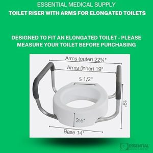 Alternative view of Essential Medical Supply Raised Elevated Toilet Seat Riser for an Elongated Toilet with Padded Aluminum Arms for Support and Compatible with Existing Seat, Elongated, 19 x 14 x 3.5