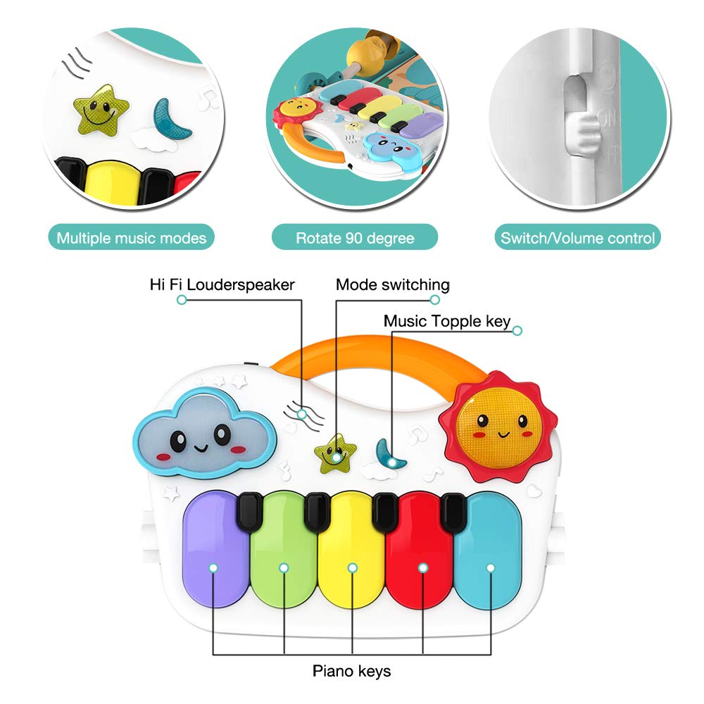 Eners Baby Gyms Play Mats Musical Activity Center Baby Piano Gym Mat Tummy Time Padded Mat for Newborn Toddler Infants(Green) - Image 3