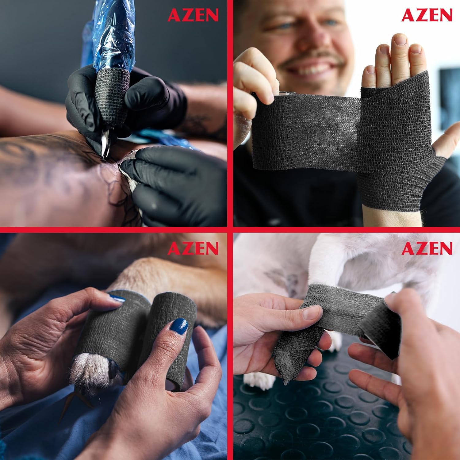 AZEN 16 Pack Self Adhesive Bandage Wrap Black, 2" X 5 Yards Black Athletic Tape, Vet Wrap, Tattoo Grip Tape Wrap,Ankle Tape, Cohesive Bandage Wrap - Image 7