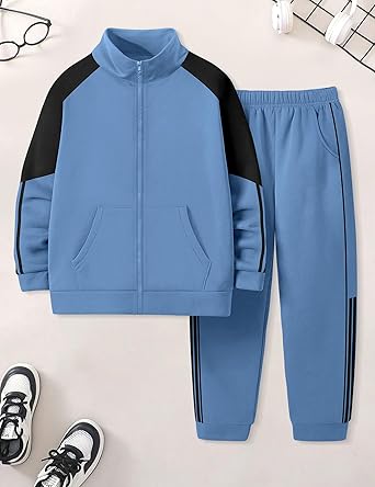 NECIOUS Boys Clothes 2 Piece Long Sleeve Zip Up Boys Sweatshirt Jacket and Jogging Sweatpants Kids Fall Winter Outfits 6-12Y - Image 2
