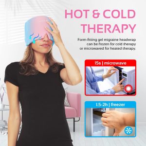 Alternative view of 2 Pack Migraine Relief Ice Head Wrap Headache and Migraine Hat | Cold Gel Head Ice Pack with Face and Eye Mask Compress for Cooling Migraine Relief - Pink 2 Pack