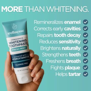 Alternative view of Wellnesse Whitening Hydroxyapatite Toothpaste with Xylitol, Natural Fluoride-Free Teeth Whitening Toothpaste for Adults, Strengthens Enamel, Supports Gum Health, Fresh Mint Flavor, 4 oz (Pack of 3)