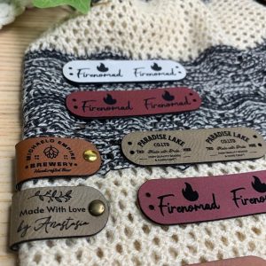 Alternative view of Customized 2.75 x 0.75 inches Faux Leather Product Tags with Rivets, Personalized Tags for Knitting Crochet, Cute Labels Handmade Perfect for Hats Beanies Scarves & More, Labels for Knits