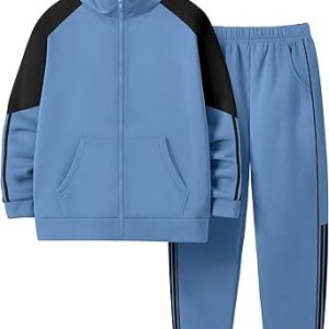 NECIOUS Boys Clothes 2 Piece Long Sleeve Zip Up Boys Sweatshirt Jacket and Jogging Sweatpants Kids Fall Winter Outfits 6-12Y