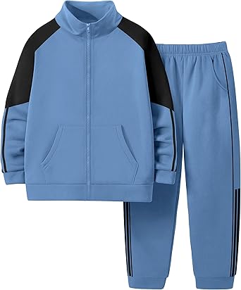 NECIOUS Boys Clothes 2 Piece Long Sleeve Zip Up Boys Sweatshirt Jacket and Jogging Sweatpants Kids Fall Winter Outfits 6-12Y