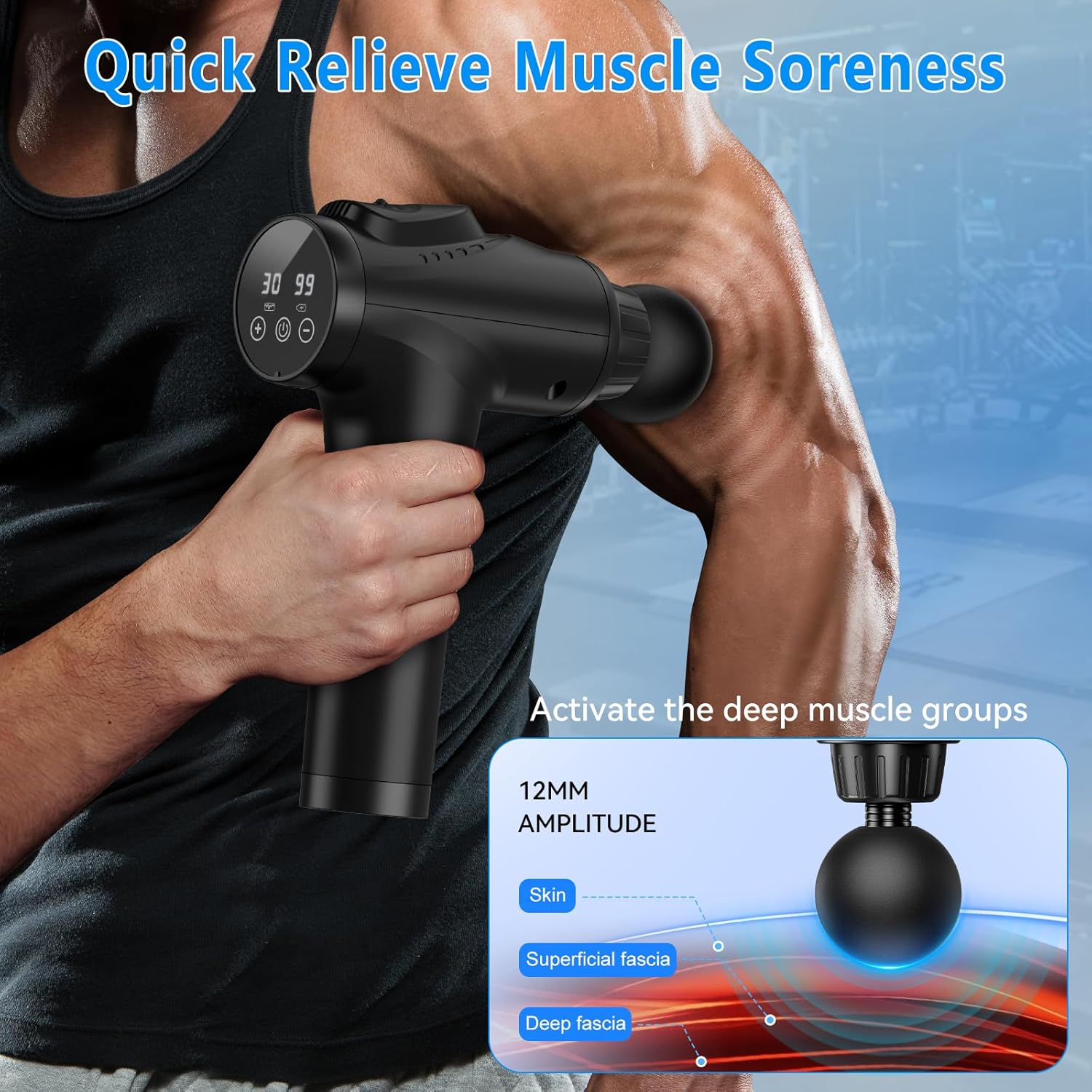 Massage Gun, Muscle Massage Gun for Athletes Handheld Electric Deep Tissue Back Massager, Percussion Massage Device for Pain Relief with 30 Speed Levels 9 Heads - Image 3