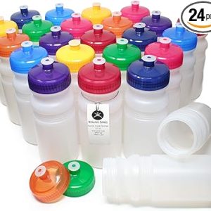 Rolling Sands USA Made 20 Ounce Sports Water Bottles - 24-Pack Bulk BPA-Free Blank Sports Bottles for Teams & Classrooms - Clear Frost Bottle/Variety Lid, No Smell No Taste