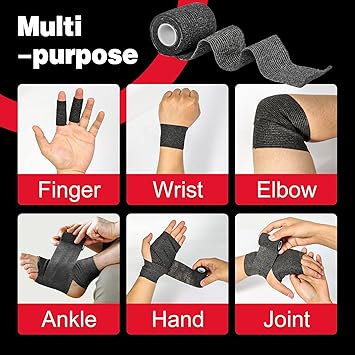 AZEN 16 Pack Self Adhesive Bandage Wrap Black, 2" X 5 Yards Black Athletic Tape, Vet Wrap, Tattoo Grip Tape Wrap,Ankle Tape, Cohesive Bandage Wrap - Image 2
