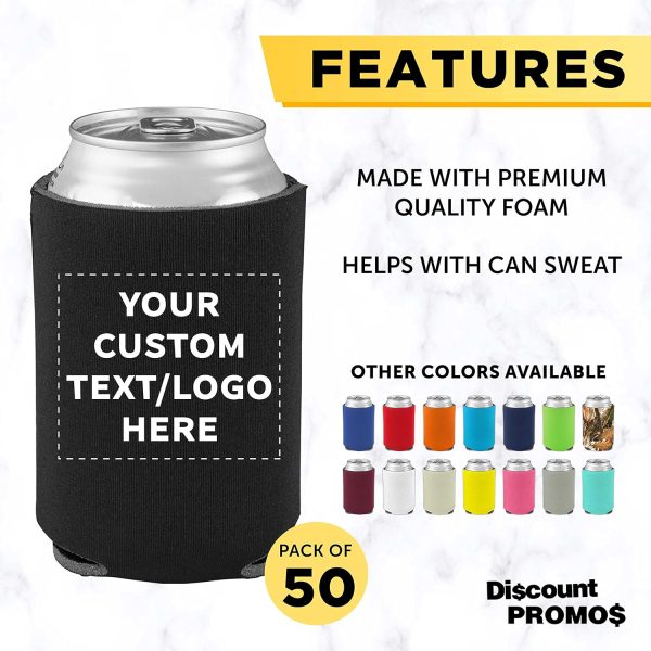 DISCOUNT PROMOS Custom Collapsible Beer Can Coolers 4mm Set of 50, Personalized Bulk Pack - Great for Beer, Soda, Other Beverages - Black - Image 3