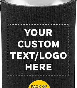 DISCOUNT PROMOS Custom Collapsible Beer Can Coolers 4mm Set of 50, Personalized Bulk Pack - Great for Beer, Soda, Other Beverages - Black