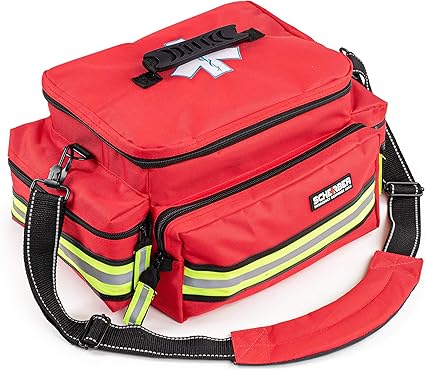 Scherber First Responder Fully-Stocked Professional Essentials EMT/EMS Trauma Kit | HSA/FSA Approved | Reflective Bag w/8 Zippered Pockets & Compartments & 200+ First Aid Supplies - Red - Image 6