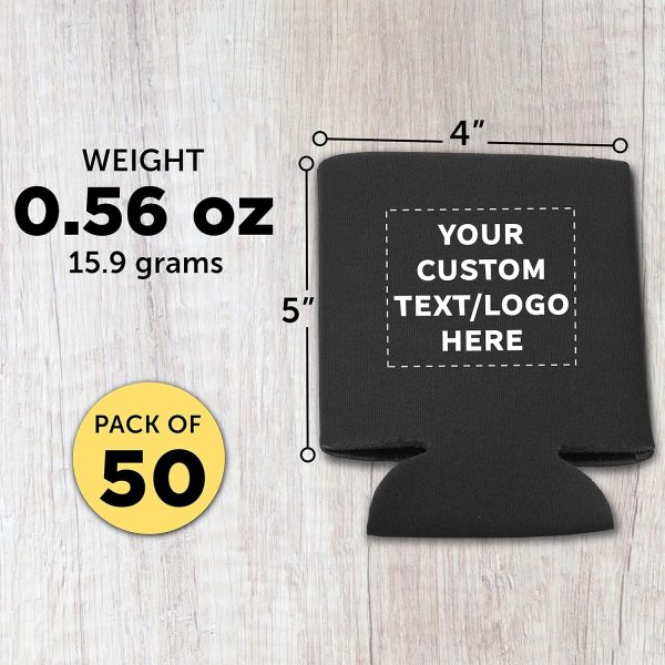 DISCOUNT PROMOS Custom Collapsible Beer Can Coolers 4mm Set of 50, Personalized Bulk Pack - Great for Beer, Soda, Other Beverages - Black - Image 7