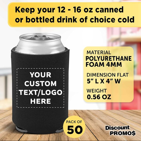DISCOUNT PROMOS Custom Collapsible Beer Can Coolers 4mm Set of 50, Personalized Bulk Pack - Great for Beer, Soda, Other Beverages - Black - Image 5