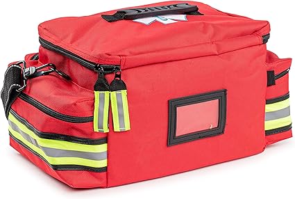 Scherber First Responder Fully-Stocked Professional Essentials EMT/EMS Trauma Kit | HSA/FSA Approved | Reflective Bag w/8 Zippered Pockets & Compartments & 200+ First Aid Supplies - Red - Image 4