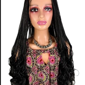 French Curls Braided Wig Black 38 Inches