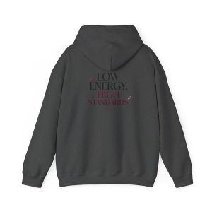 Low Energy High Standards Hoodie – Funny Quote Graphic Unisex Pullover Sweatshirt - Image 25