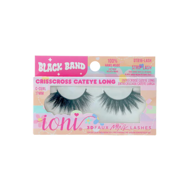 Black Band Crisscross Cat Eye Long 3D Faux Mink Lashes, 2-pc Pack.
