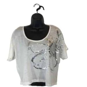 New Women Distressed Crop T-Shirt White